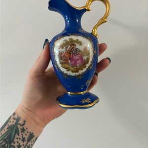 Royal Blue and Gold Limoges France Decorative Vase